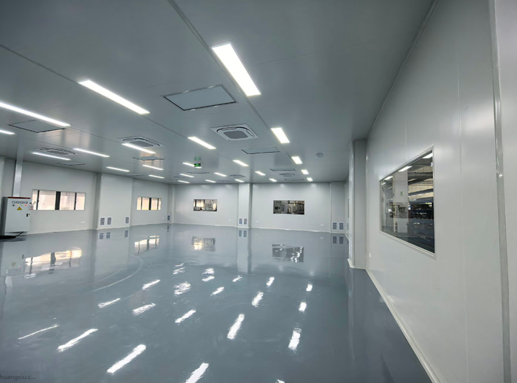 净化车间工程完工现场实景 净化车间完工施工现场,洁净厂房彩钢板围护与环氧地坪